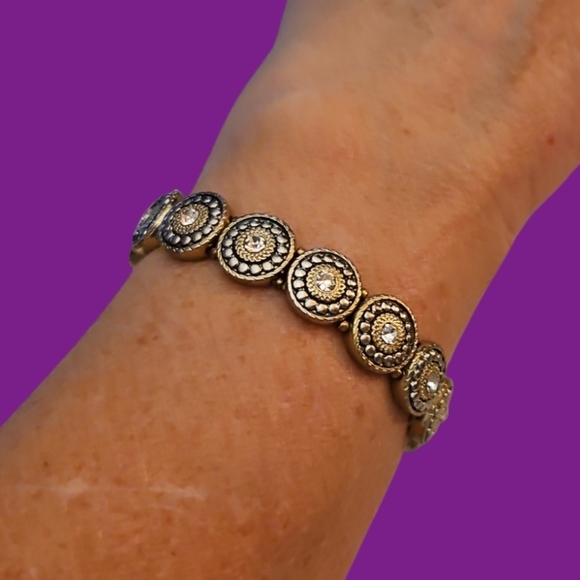 VTG Western Two-tone Byzantine Rhinestone Stretch Bracelet - Picture 1 of 4